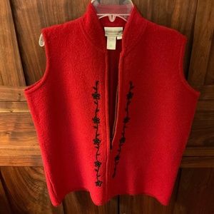 Red boiled wool Coldwater Creek vest with black bead trim M